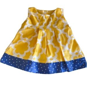 Yellow & Blue Designer Persnickety Cotton Dress for Baby Girls
